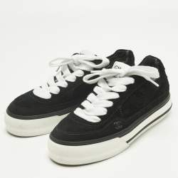 Pre Owned Chanel Black Suede CC Lace Up Sneakers Size 37