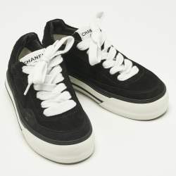 Pre Owned Chanel Black Suede CC Lace Up Sneakers Size 37