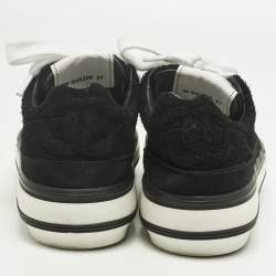 Pre Owned Chanel Black Suede CC Lace Up Sneakers Size 37