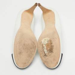 Pre Owned Chanel White/Black Nubuck Leather Platform Pumps Size 40.5