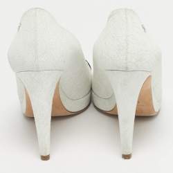 Pre Owned Chanel White/Black Nubuck Leather Platform Pumps Size 40.5