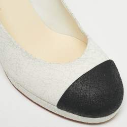 Pre Owned Chanel White/Black Nubuck Leather Platform Pumps Size 40.5