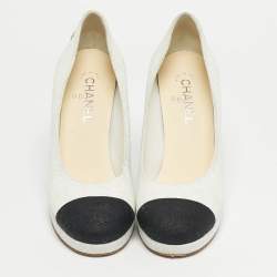 Pre Owned Chanel White/Black Nubuck Leather Platform Pumps Size 40.5