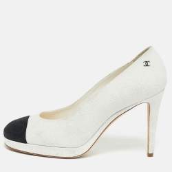 Pre Owned Chanel White/Black Nubuck Leather Platform Pumps Size 40.5