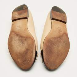 Pre Owned Chanel Beige/Black Leather CC Ballet Flats Size 38.5