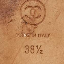 Pre Owned Chanel Beige/Black Leather CC Ballet Flats Size 38.5