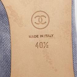 Pre Owned Chanel Grey/Blue Canvas and Satin Lace CC Bow Cap Toe Ballet Flats Size 40.5