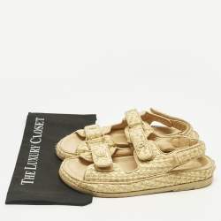 Pre Owned Chanel Beige Raffia Dad Slingback Sandals Size 39