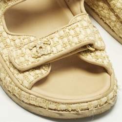 Pre Owned Chanel Beige Raffia Dad Slingback Sandals Size 39