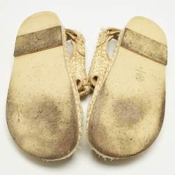 Pre Owned Chanel Beige Raffia Dad Slingback Sandals Size 39