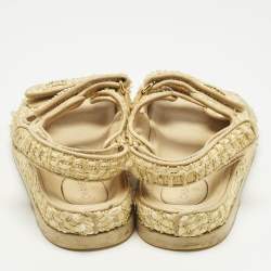 Pre Owned Chanel Beige Raffia Dad Slingback Sandals Size 39