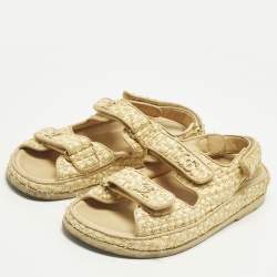 Pre Owned Chanel Beige Raffia Dad Slingback Sandals Size 39