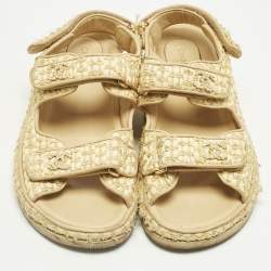 Pre Owned Chanel Beige Raffia Dad Slingback Sandals Size 39