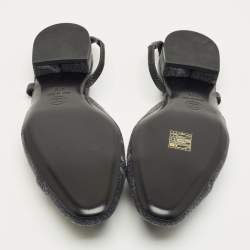 Pre Owned Chanel Grey Denim CC Cap Toe Slingback Flats Size 37