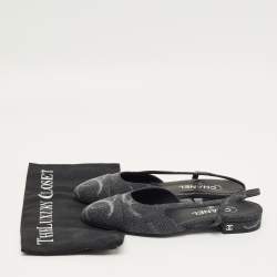 Pre Owned Chanel Grey Denim CC Cap Toe Slingback Flats Size 37