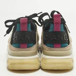 Pre Owned Chanel Multicolor Suede and Nylon CC Lace Up Sneakers Size 38
