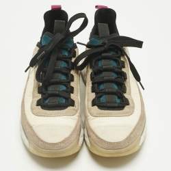 Pre Owned Chanel Multicolor Suede and Nylon CC Lace Up Sneakers Size 38