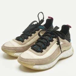 Pre Owned Chanel Multicolor Suede and Nylon CC Lace Up Sneakers Size 38