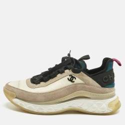 Pre Owned Chanel Multicolor Suede and Nylon CC Lace Up Sneakers Size 38