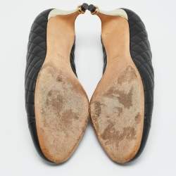 Pre Owned Chanel Black Quilted Leather CC Cap Toe Pumps Size 38.5