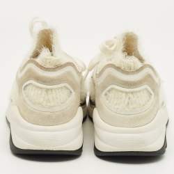 Pre Owned Chanel White Fabric and Suede CC Lace Up Sneakers Size 37