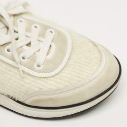 Pre Owned Chanel White Fabric and Suede CC Lace Up Sneakers Size 37