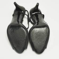 Pre Owned Chanel Black Canvas Chain Ankle Strap Sandals Size 34.5