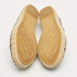 Pre Owned Chanel Black Leather CC Cap Toe Espadrille Flats Size 37