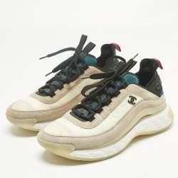 Pre Owned Chanel Multicolor Neoprene and Suede CC Low Top Sneakers Size 39