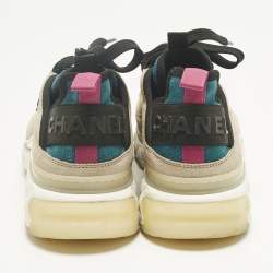 Pre Owned Chanel Multicolor Neoprene and Suede CC Low Top Sneakers Size 39