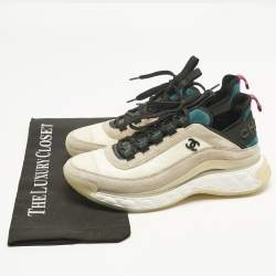 Pre Owned Chanel Multicolor Neoprene and Suede CC Low Top Sneakers Size 39