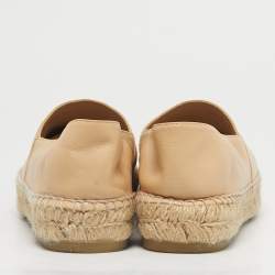 Pre Owned Chanel Beige/Black Leather Interlocking CC Logo Espadrilles Size 38