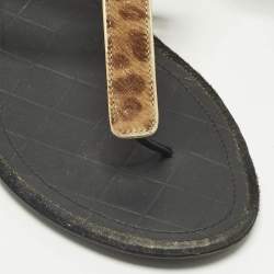 Pre Owned Chanel Two Tone Leopard Print Leather CC Thong Flat Sandals Size 39