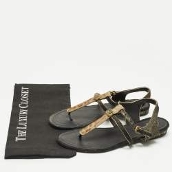 Pre Owned Chanel Two Tone Leopard Print Leather CC Thong Flat Sandals Size 39