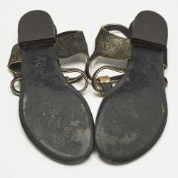 Pre Owned Chanel Two Tone Leopard Print Leather CC Thong Flat Sandals Size 39