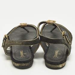 Pre Owned Chanel Two Tone Leopard Print Leather CC Thong Flat Sandals Size 39