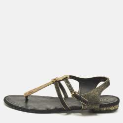 Pre Owned Chanel Two Tone Leopard Print Leather CC Thong Flat Sandals Size 39