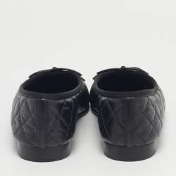 Pre Owned Chanel Black Quilted Leather CC Cap Toe Bow Ballet Flats Size 37