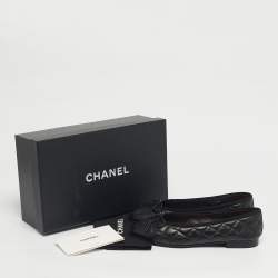 Pre Owned Chanel Black Quilted Leather CC Cap Toe Bow Ballet Flats Size 37