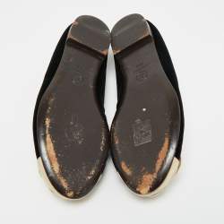 Pre Owned Chanel Black/Off White Velvet CC Camellia Ballet Flats Size 38.5