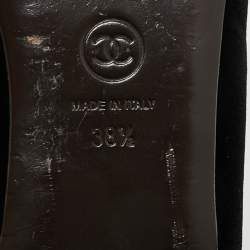 Pre Owned Chanel Black/Off White Velvet CC Camellia Ballet Flats Size 38.5