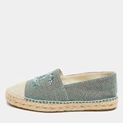 Pre Owned Chanel Mint Green/Beige Sequin and Canvas CC Cap Toe Espadrilles Size 39