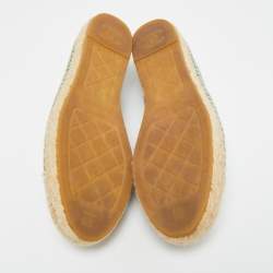 Pre Owned Chanel Mint Green/Beige Sequin and Canvas CC Cap Toe Espadrilles Size 39