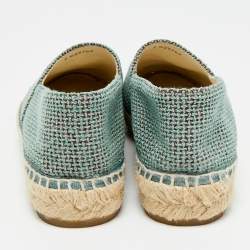 Pre Owned Chanel Mint Green/Beige Sequin and Canvas CC Cap Toe Espadrilles Size 39
