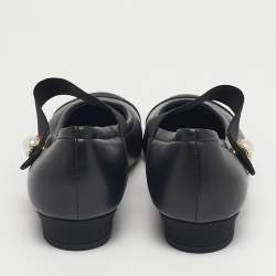 Pre Owned Chanel Black Leather and Fabric Cap Toe Mary Jane Pumps Size 38.5