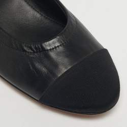 Pre Owned Chanel Black Leather and Fabric Cap Toe Mary Jane Pumps Size 38.5
