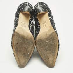 Pre Owned Chanel Navy Blue Patent Leather and Tweed CC Ankle Length Boots Size 39