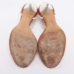 Pre Owned Chanel Brick Red/White Patent and Leather CC Ankle Strap Sandals Size 40