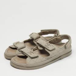 Pre Owned Chanel Grey Fabric Dad Flat Sandals Size 39
