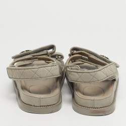 Pre Owned Chanel Grey Fabric Dad Flat Sandals Size 39